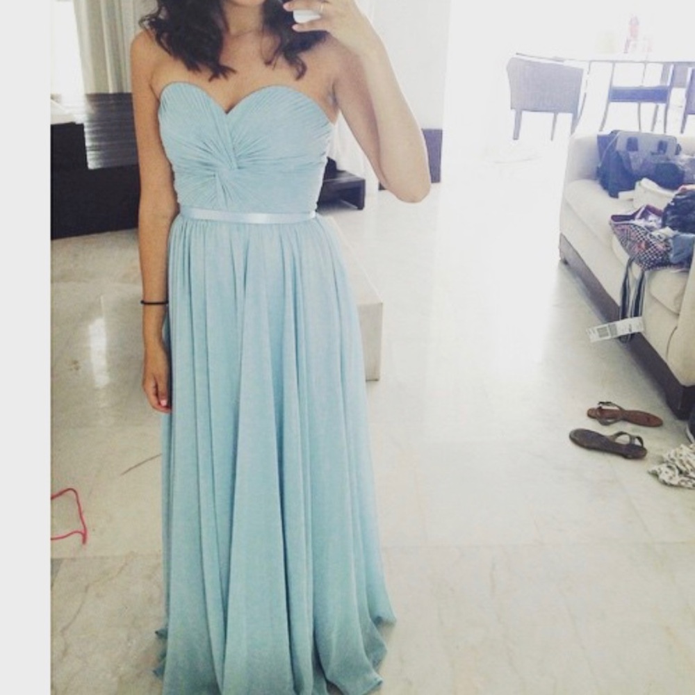 Blue sweetheart neckline bridesmaid dress